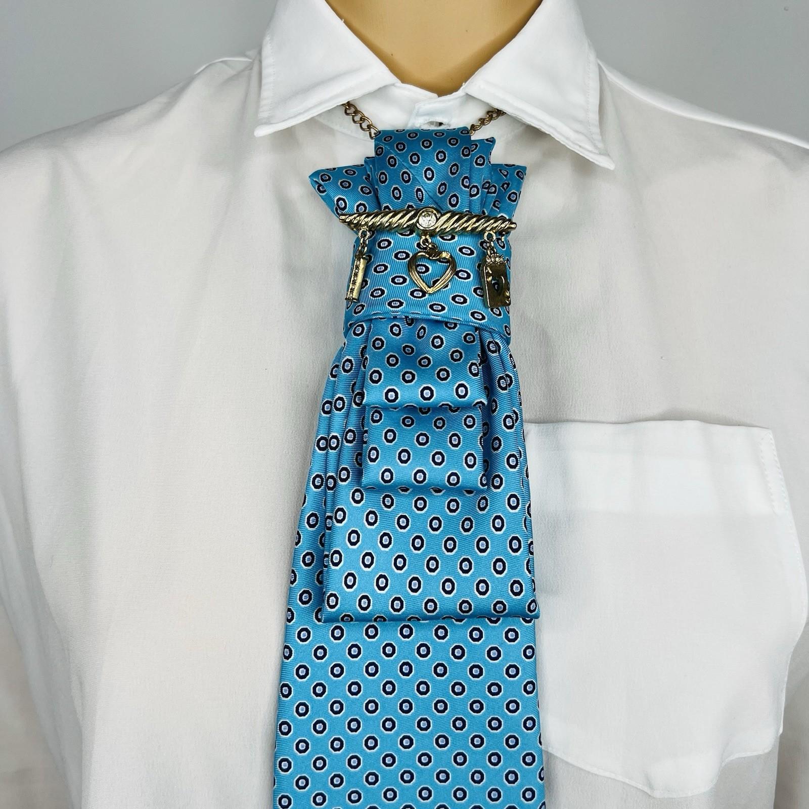 Elegant Handcrafted Necktie Necklace with a Detachable Brooch Effortlessly Chic