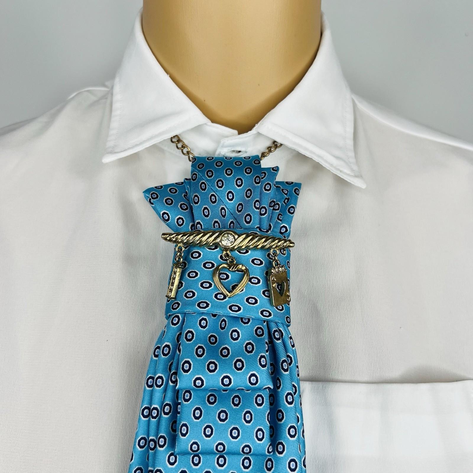 Elegant Handcrafted Necktie Necklace with a Detachable Brooch Effortlessly Chic