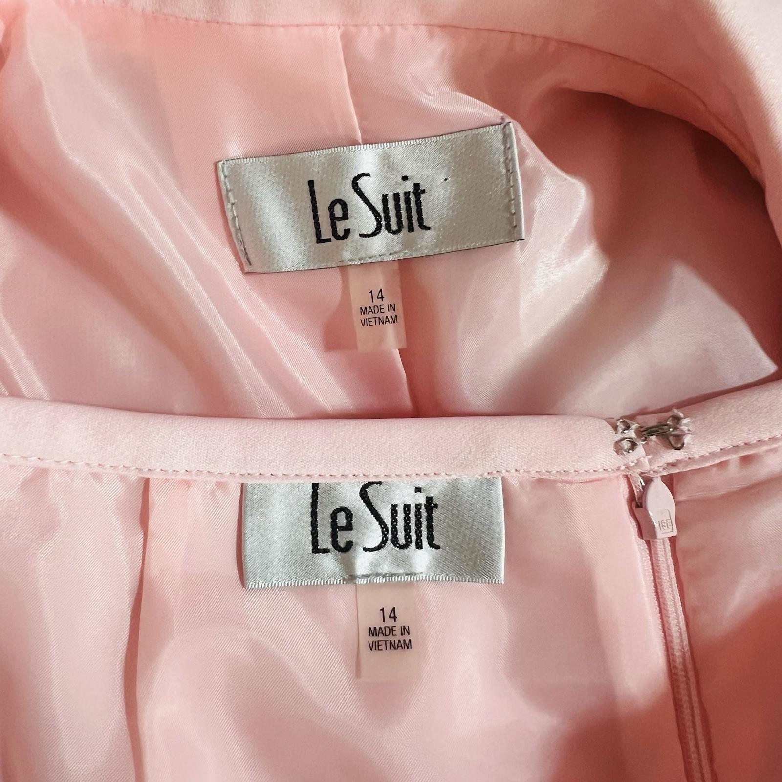 Le Suit 2PC Polyester Ruffle Shawl Collar Skirt Suit Size 14 Pink Timeless