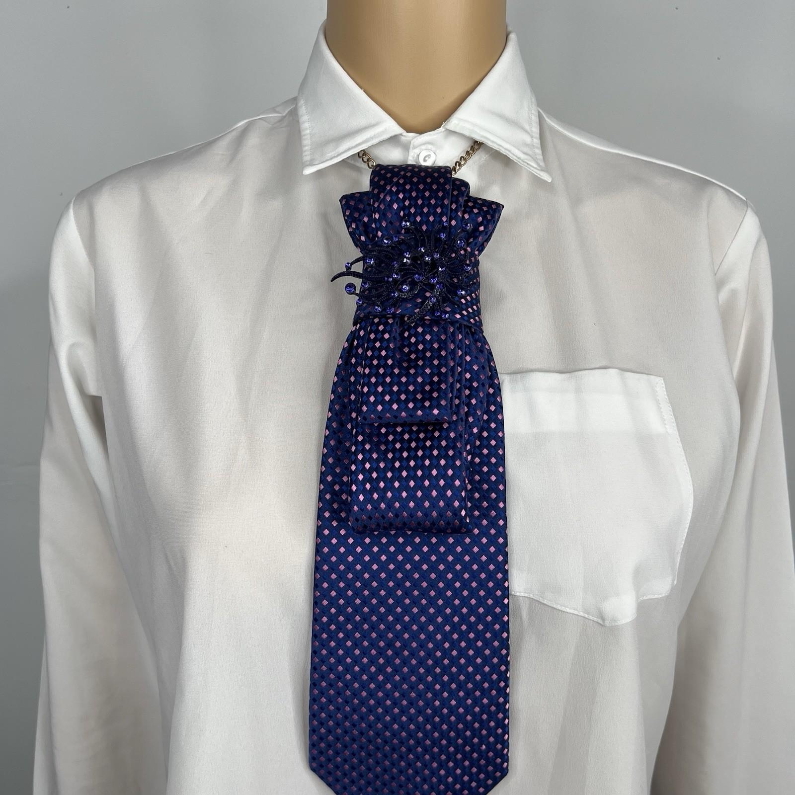 Elegant Handcrafted Necktie Necklace with a Detachable Brooch Effortlessly Chic