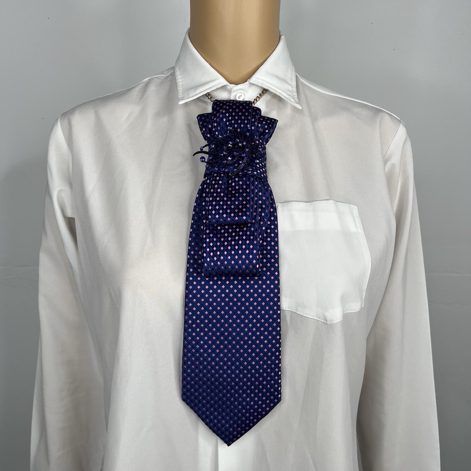 Elegant Handcrafted Necktie Necklace with a Detachable Brooch Effortlessly Chic