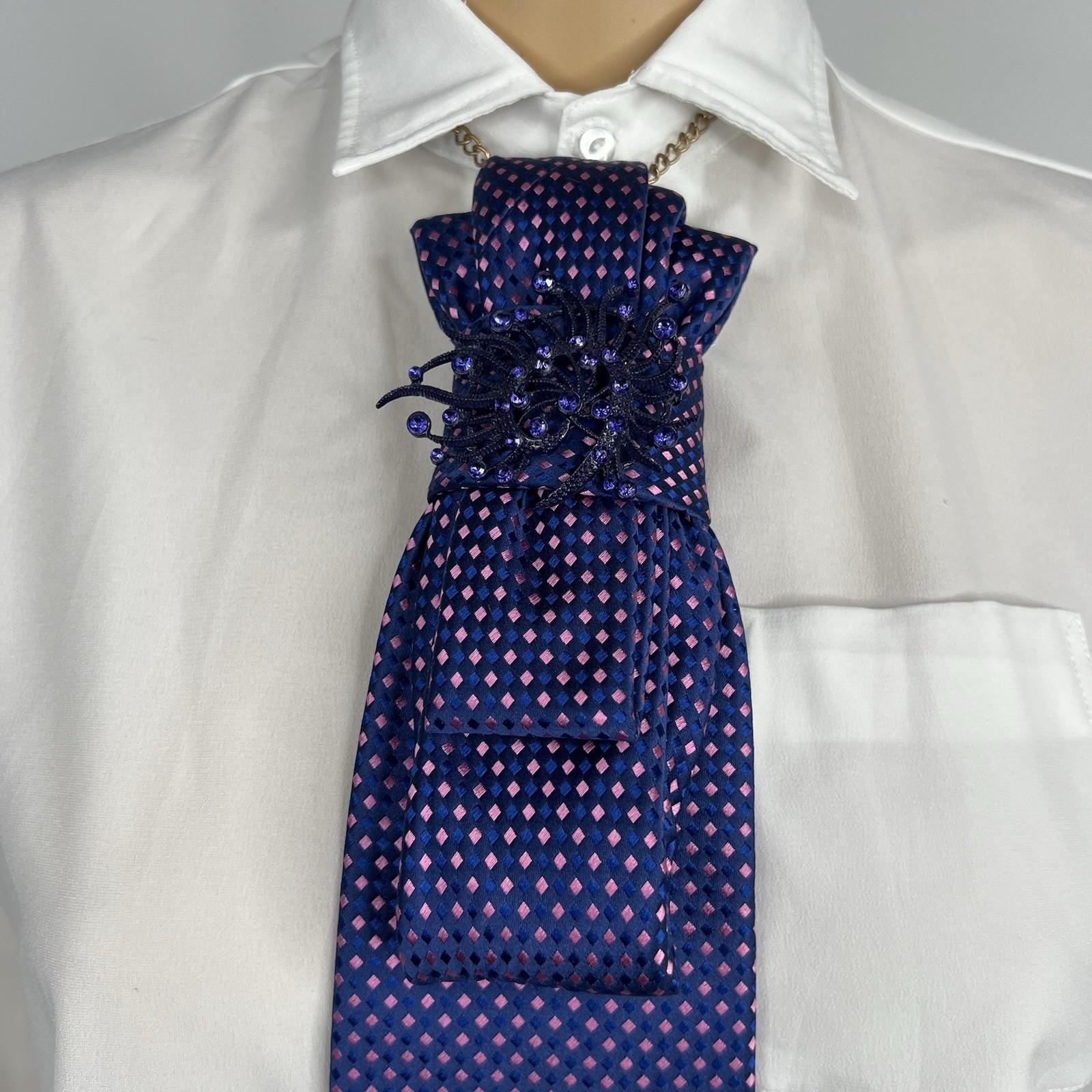 Elegant Handcrafted Necktie Necklace with a Detachable Brooch Effortlessly Chic