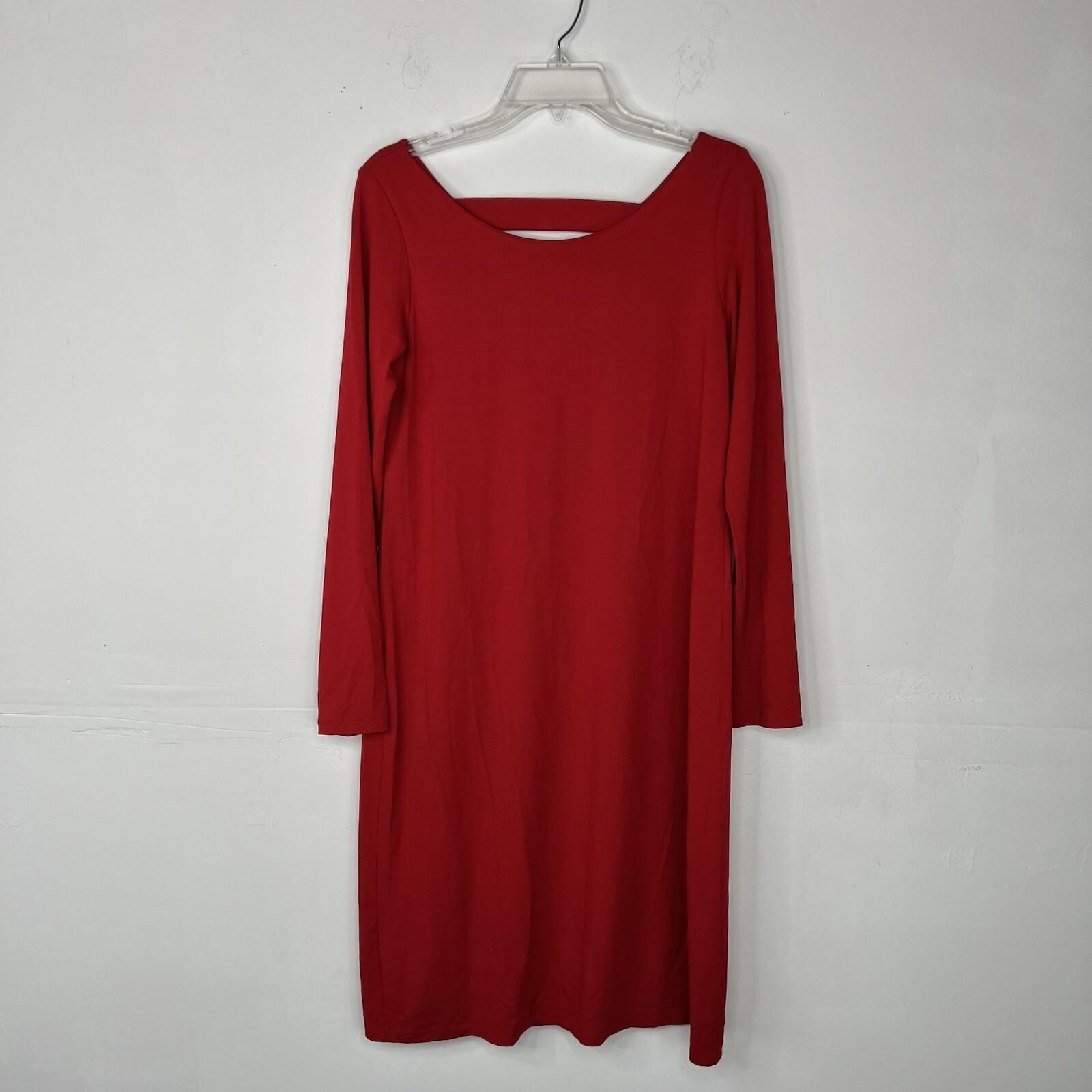 Eileen Fisher Jersey Dress Size S Red Long Sleeve Stretch Scoop Neck Lounge New