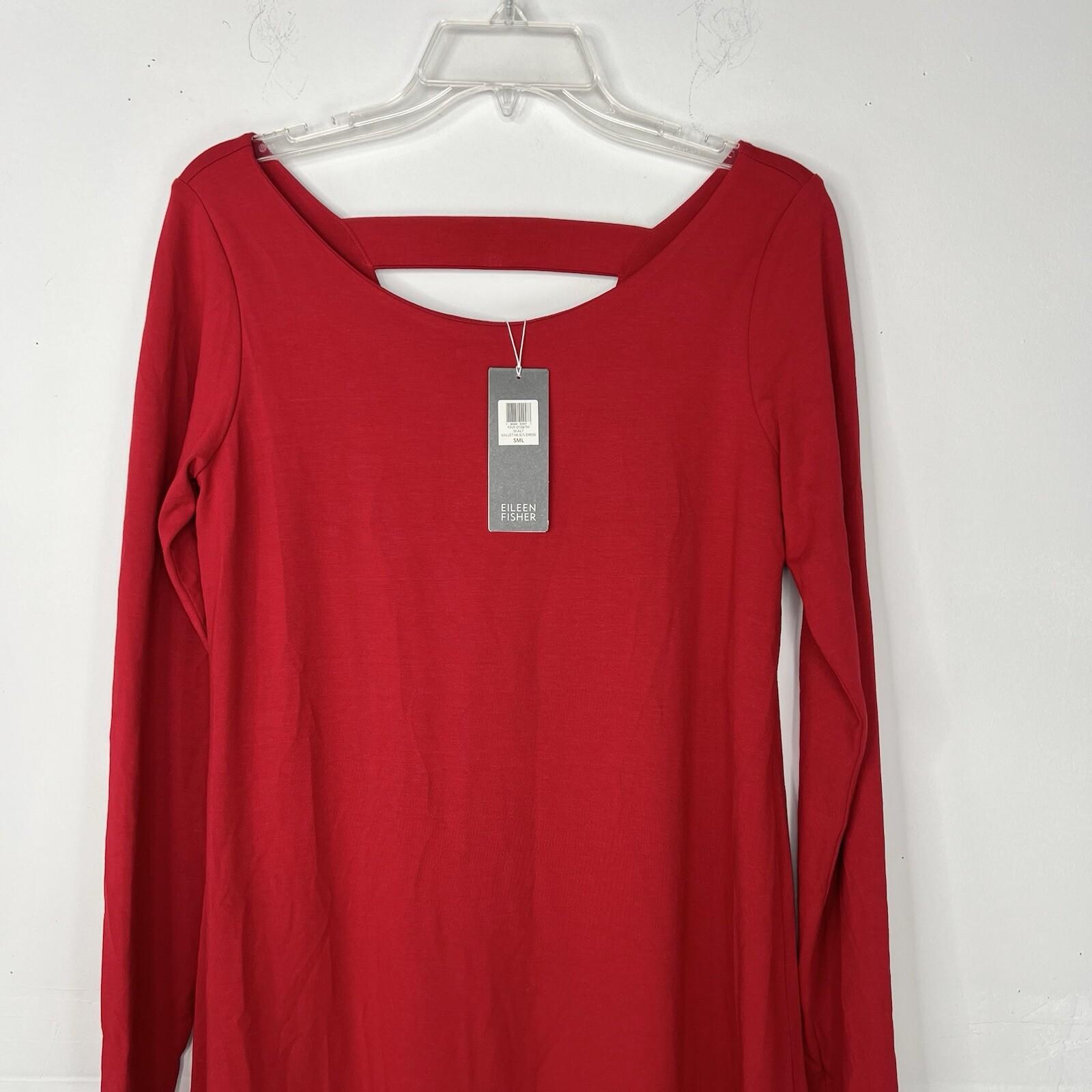 Eileen Fisher Jersey Dress Size S Red Long Sleeve Stretch Scoop Neck Lounge New