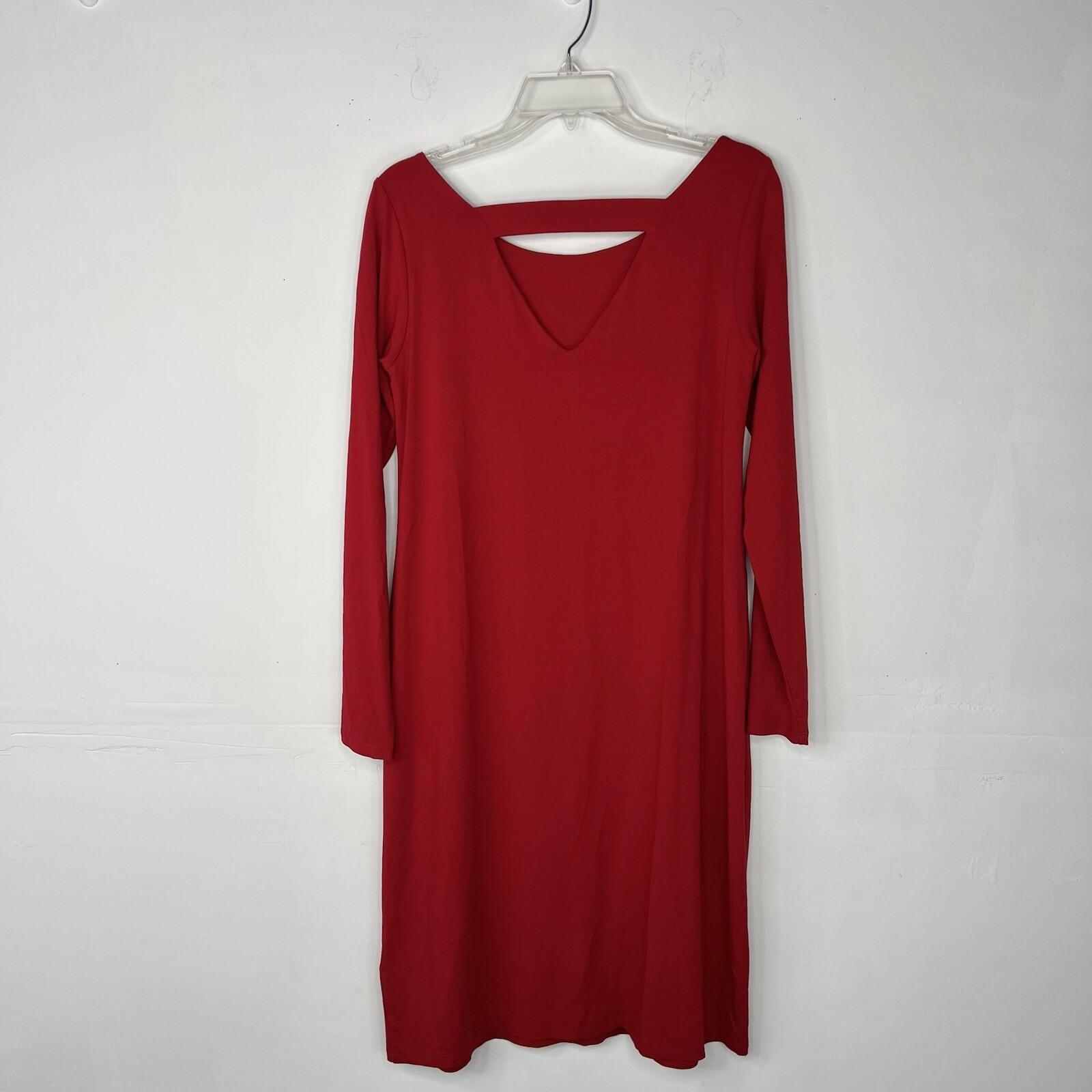 Eileen Fisher Jersey Dress Size S Red Long Sleeve Stretch Scoop Neck Lounge New