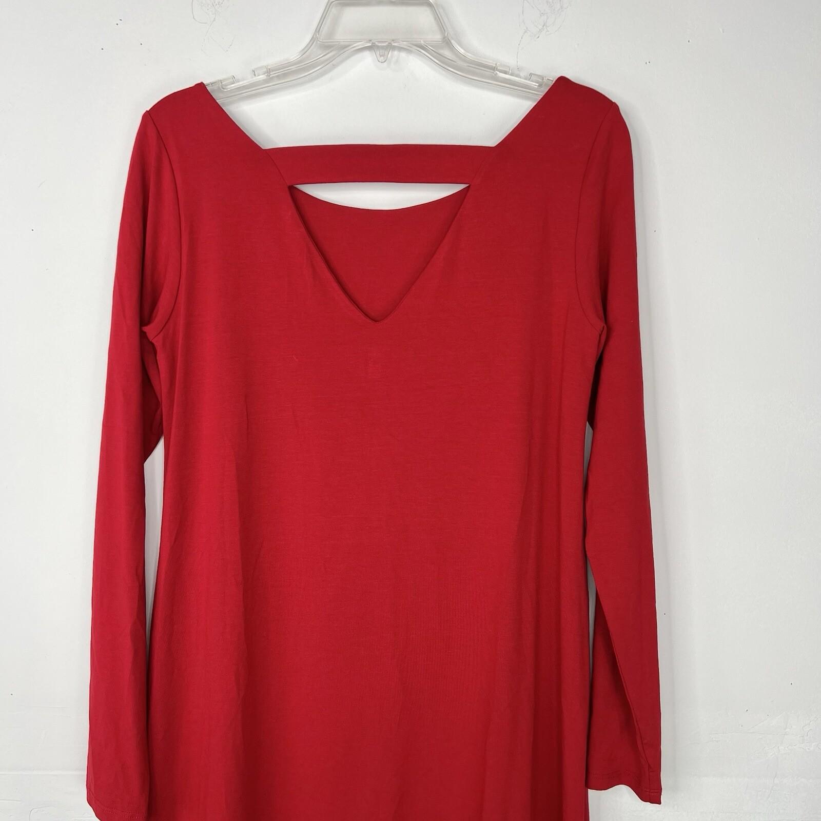 Eileen Fisher Jersey Dress Size S Red Long Sleeve Stretch Scoop Neck Lounge New