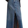 Anthropologie Pilcro Denim Skirt Size 12 Front Slit Jeans Blue Midi Summer Wash