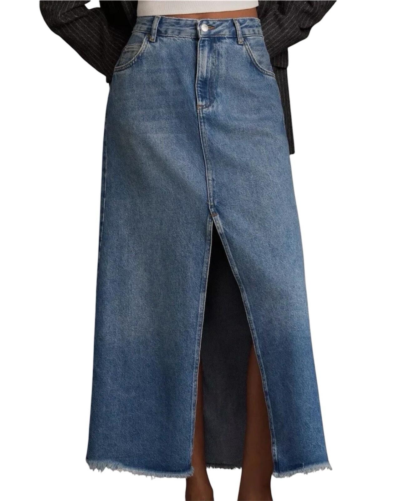 Anthropologie Pilcro Denim Skirt Size 12 Front Slit Jeans Blue Midi Summer Wash