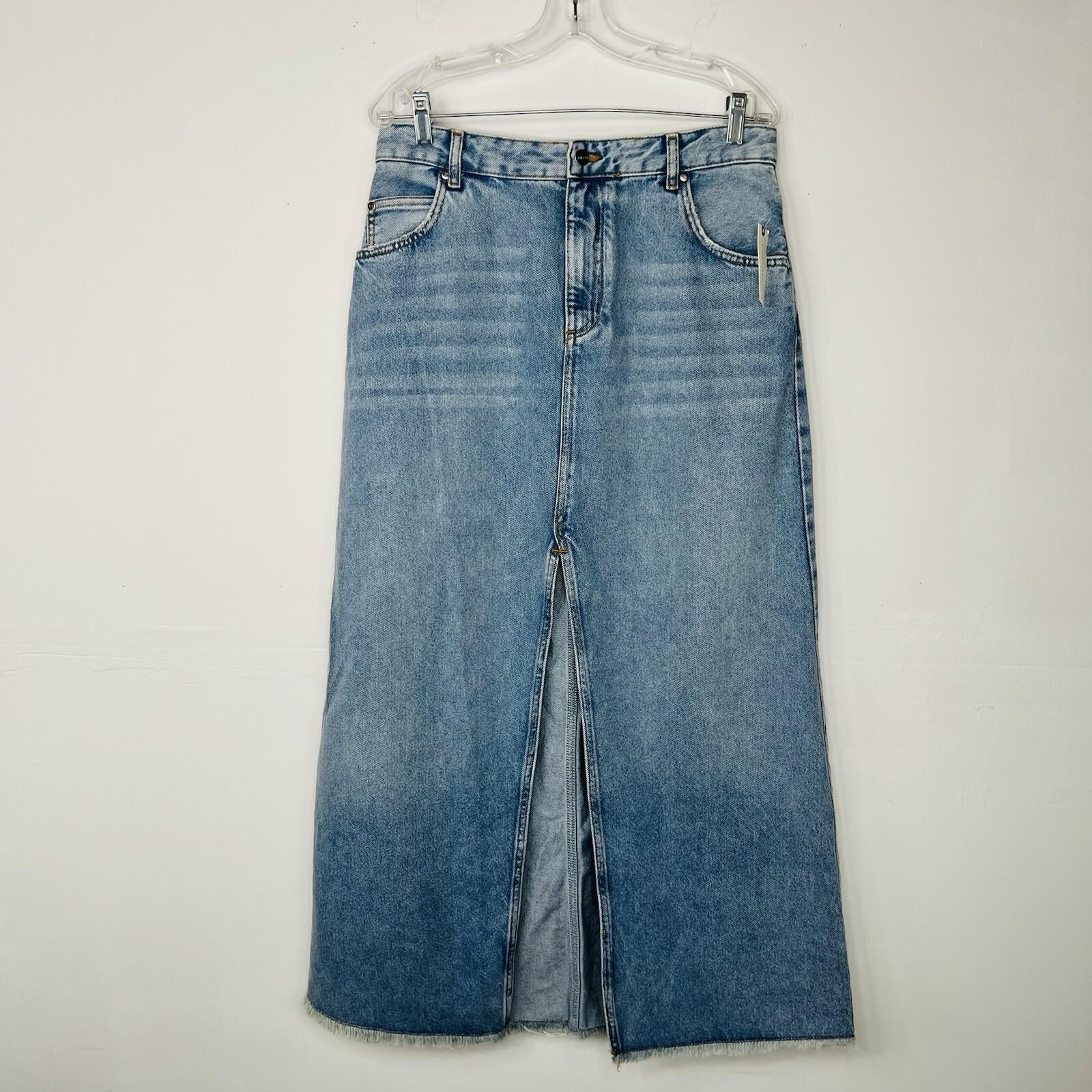 Anthropologie Pilcro Denim Skirt Size 12 Front Slit Jeans Blue Midi Summer Wash