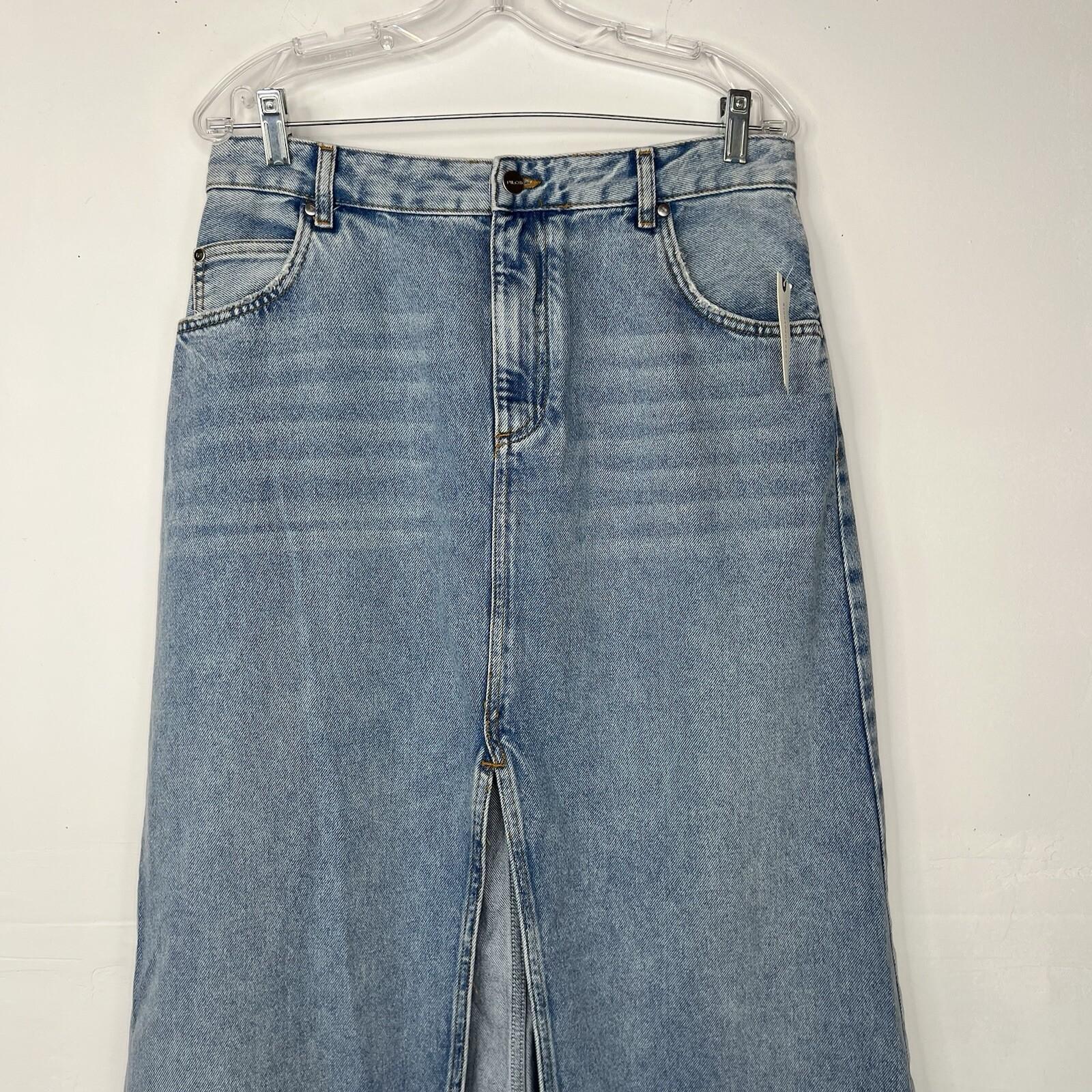 Anthropologie Pilcro Denim Skirt Size 12 Front Slit Jeans Blue Midi Summer Wash