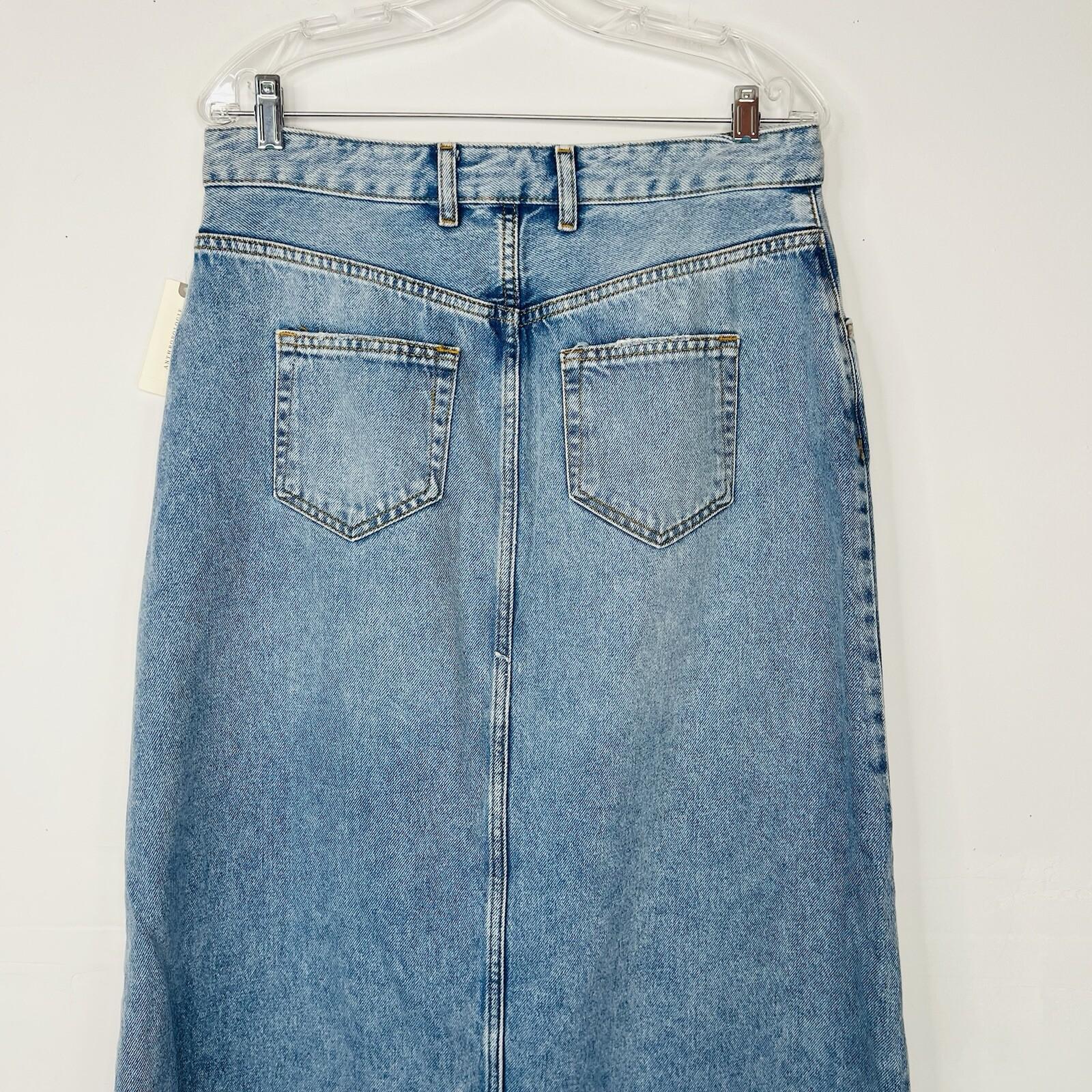 Anthropologie Pilcro Denim Skirt Size 12 Front Slit Jeans Blue Midi Summer Wash