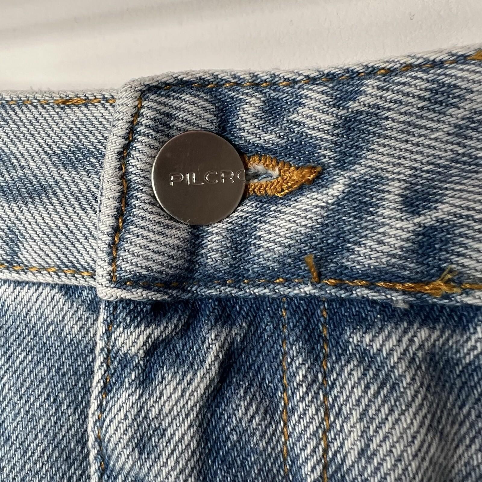 Anthropologie Pilcro Denim Skirt Size 12 Front Slit Jeans Blue Midi Summer Wash
