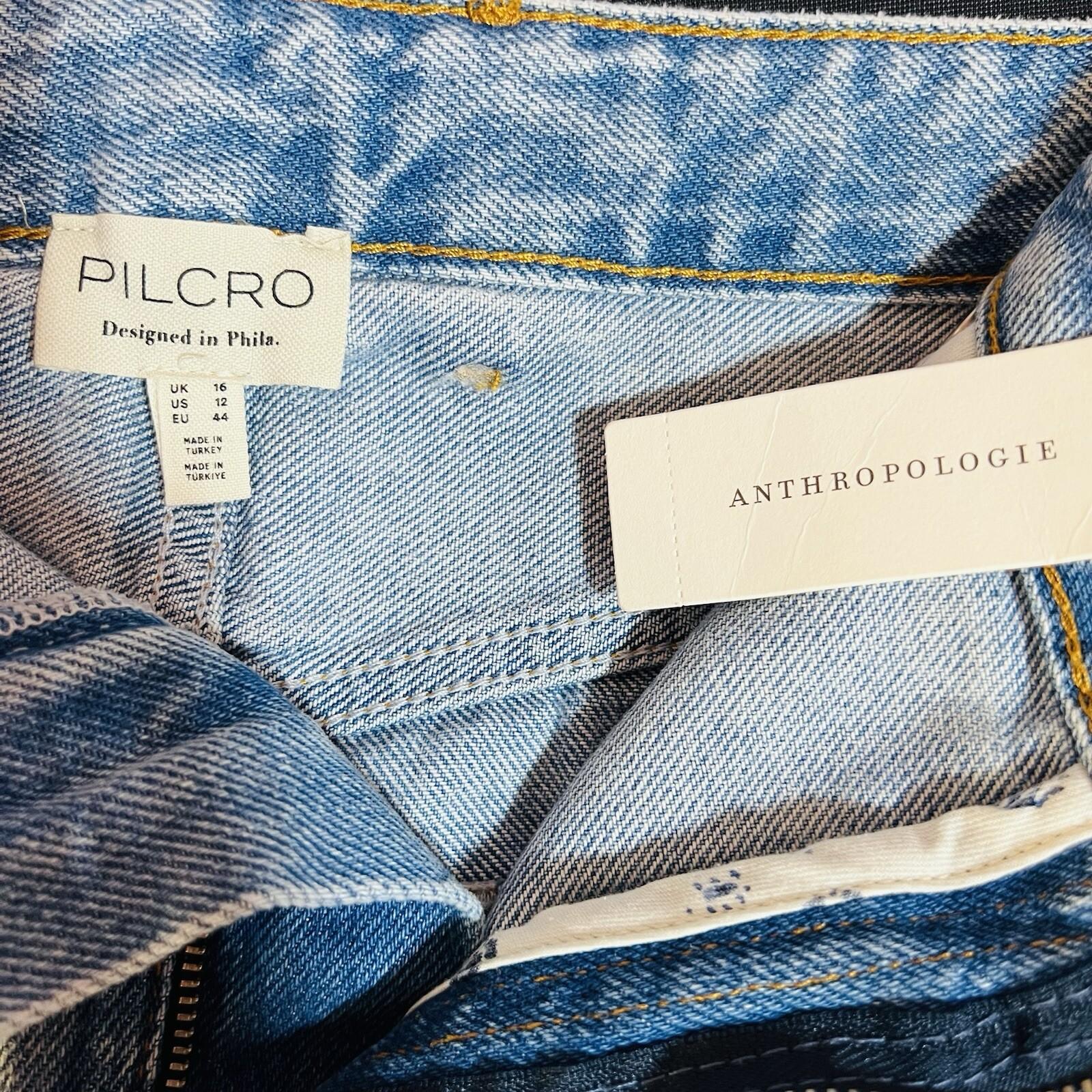 Anthropologie Pilcro Denim Skirt Size 12 Front Slit Jeans Blue Midi Summer Wash