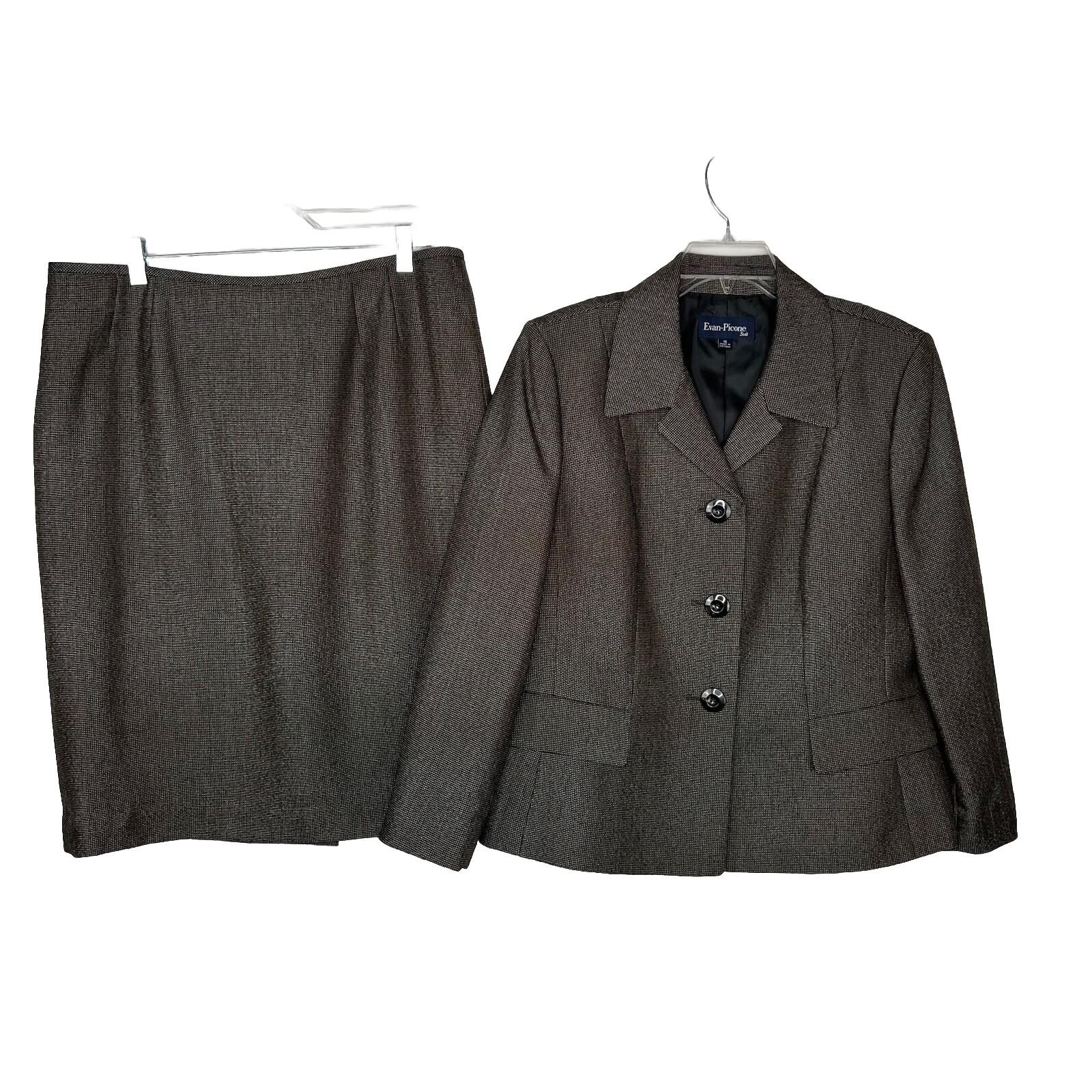 EVAN PICONE Polyester Metallic Skirt Suit Size 16 Beige Brown Lined Cocktail 2PC