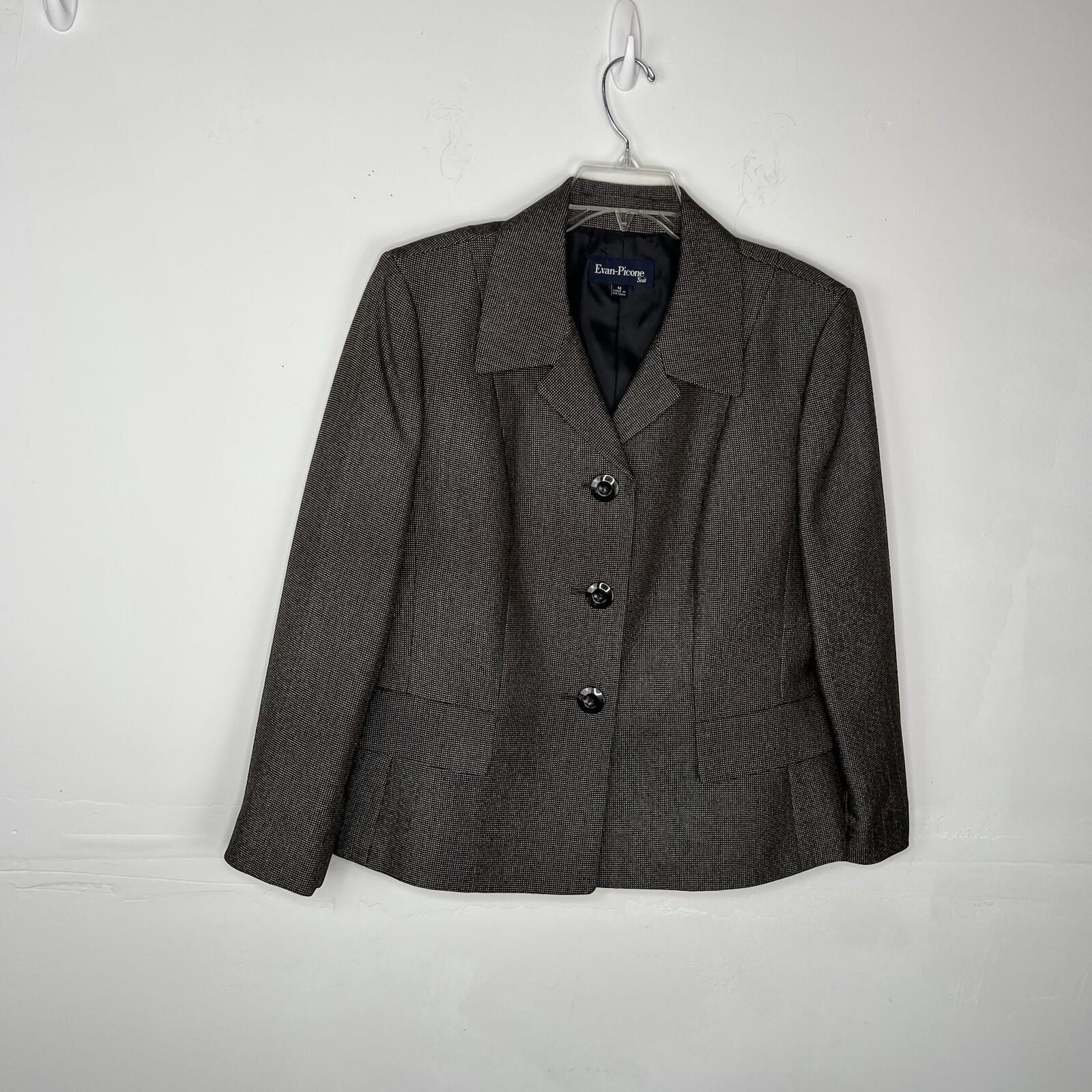 EVAN PICONE Polyester Metallic Skirt Suit Size 16 Beige Brown Lined Cocktail 2PC