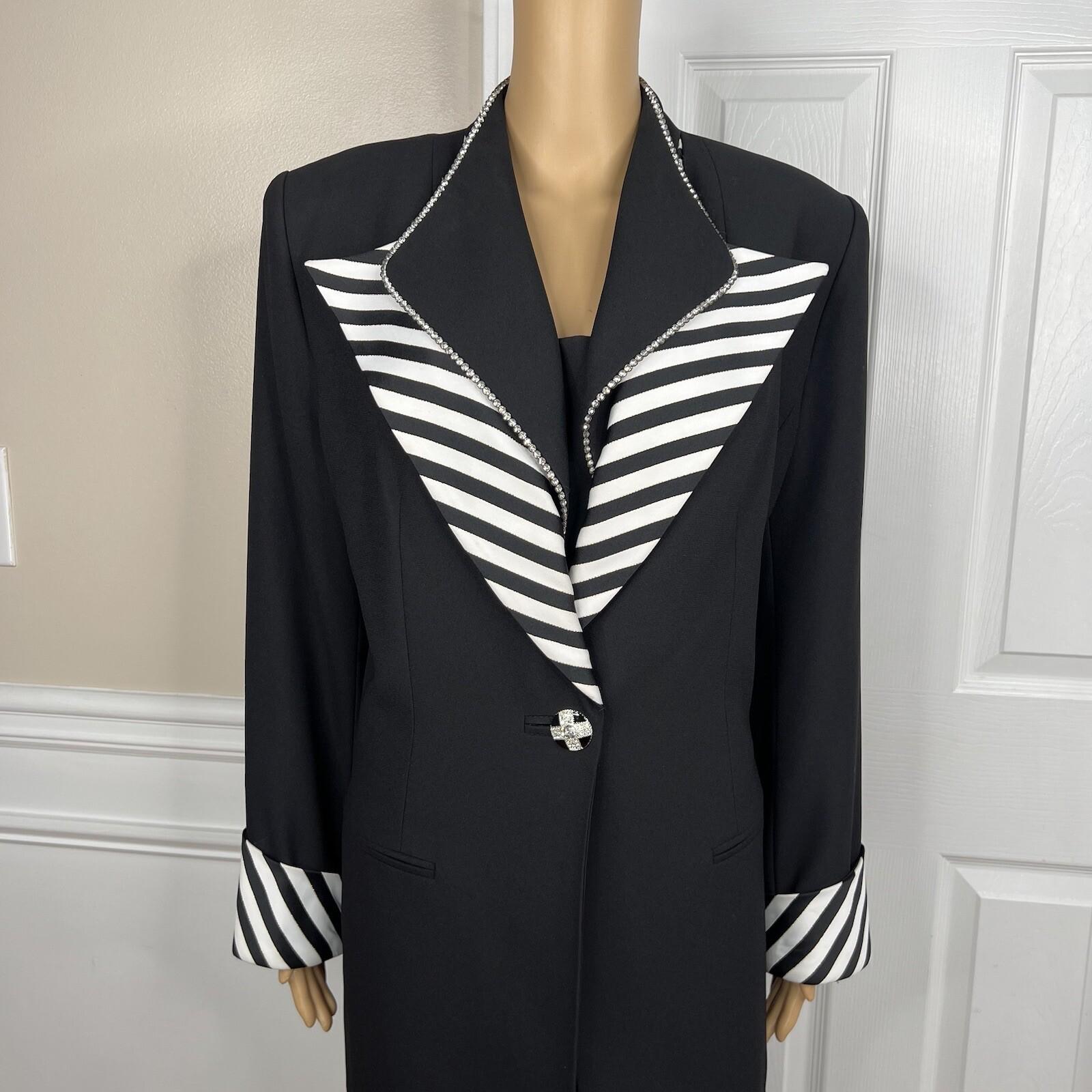 Moshita Couture Polyester Skirt Suit 14 Black White Beaded Lined Cocktail 2PC