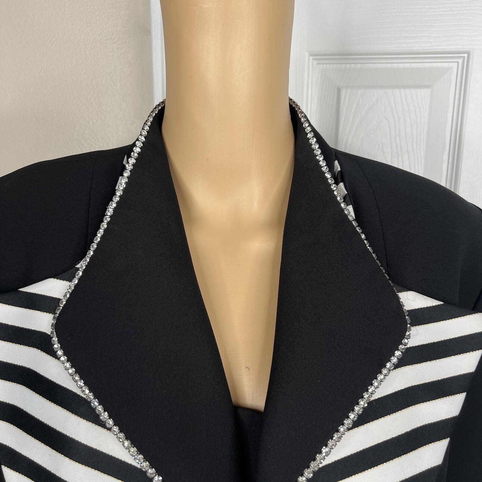 Moshita Couture Polyester Skirt Suit 14 Black White Beaded Lined Cocktail 2PC