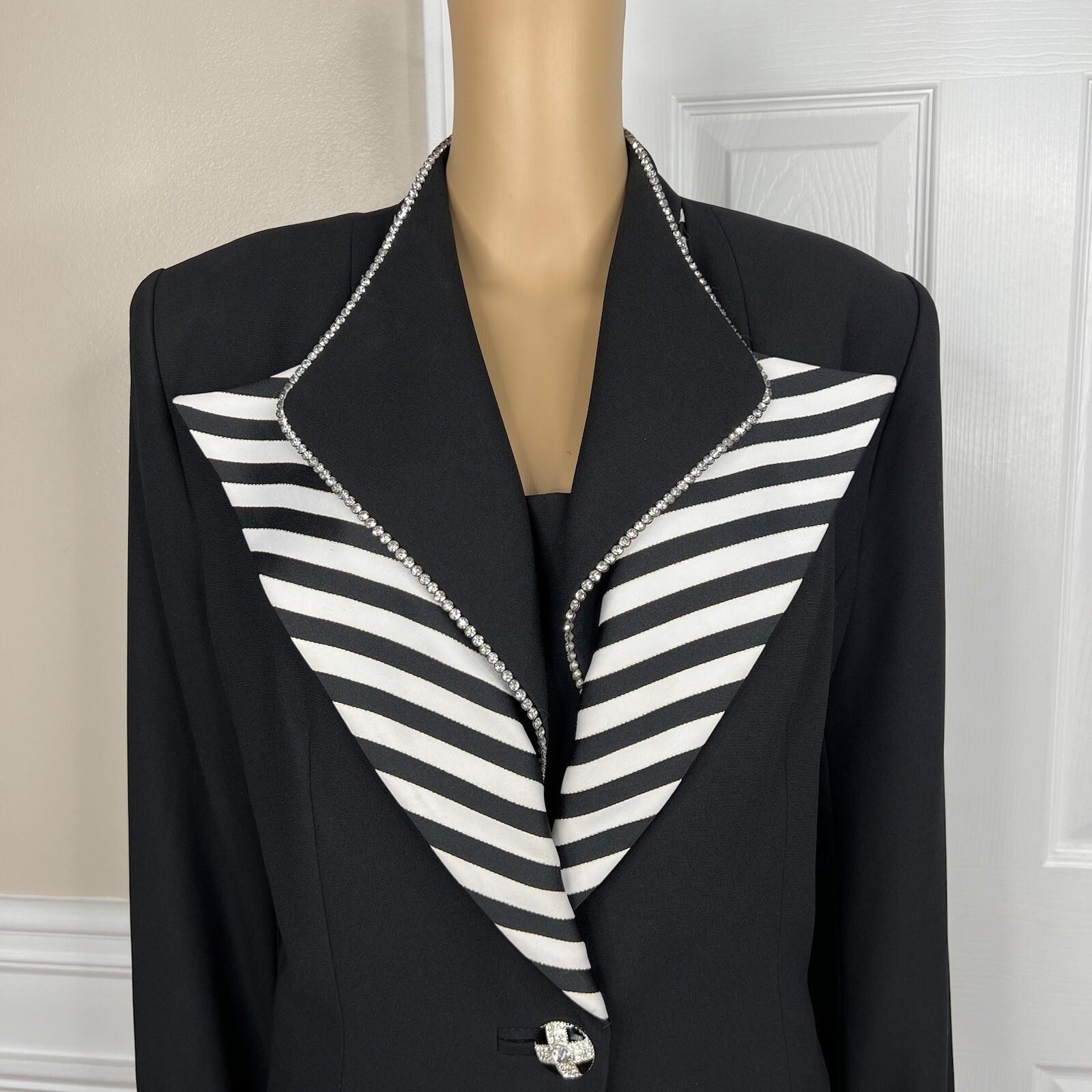 Moshita Couture Polyester Skirt Suit 14 Black White Beaded Lined Cocktail 2PC