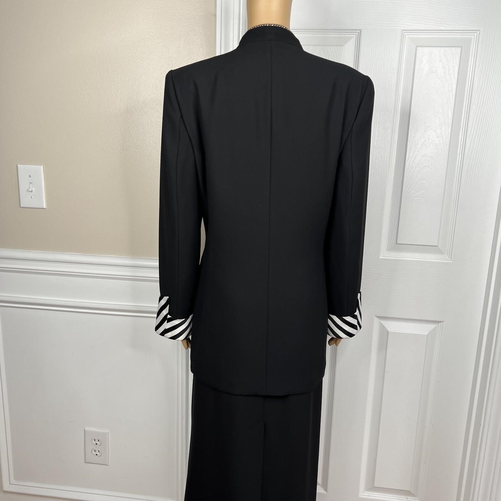 Moshita Couture Polyester Skirt Suit 14 Black White Beaded Lined Cocktail 2PC