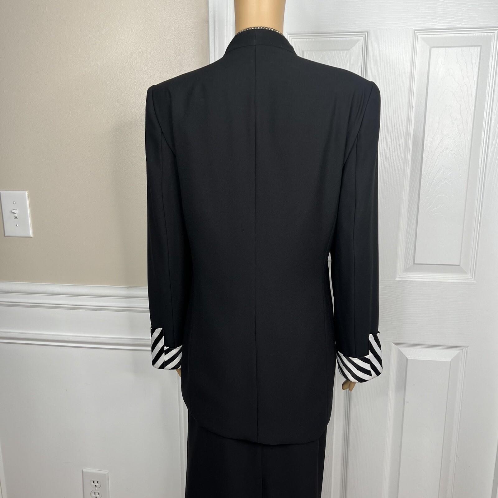 Moshita Couture Polyester Skirt Suit 14 Black White Beaded Lined Cocktail 2PC