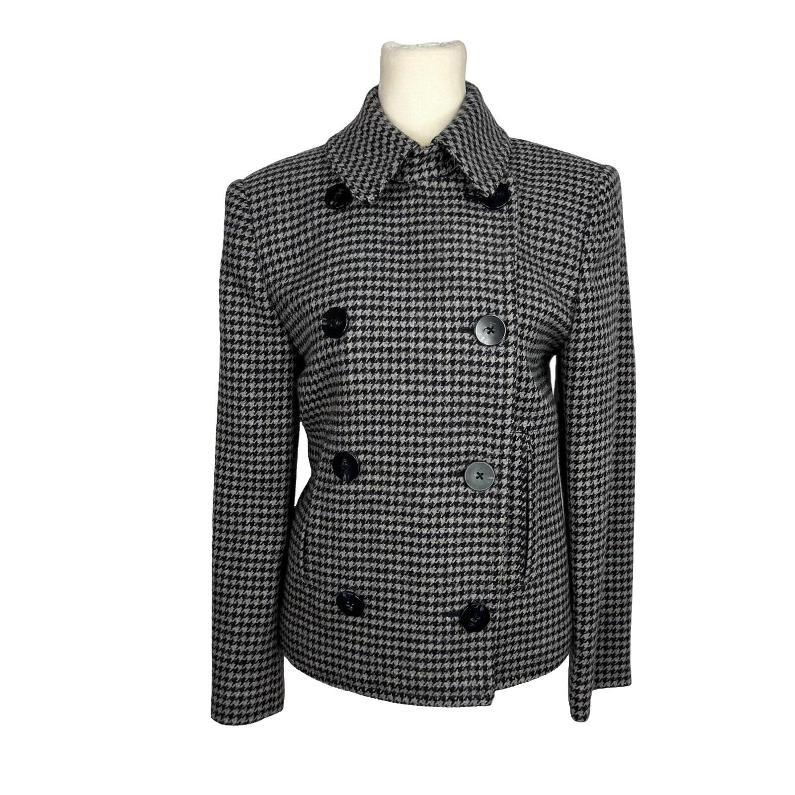 Lauren Ralph Lauren Pure Wool Pea Coat Double Breasted 6P Gray Black Houndstooth