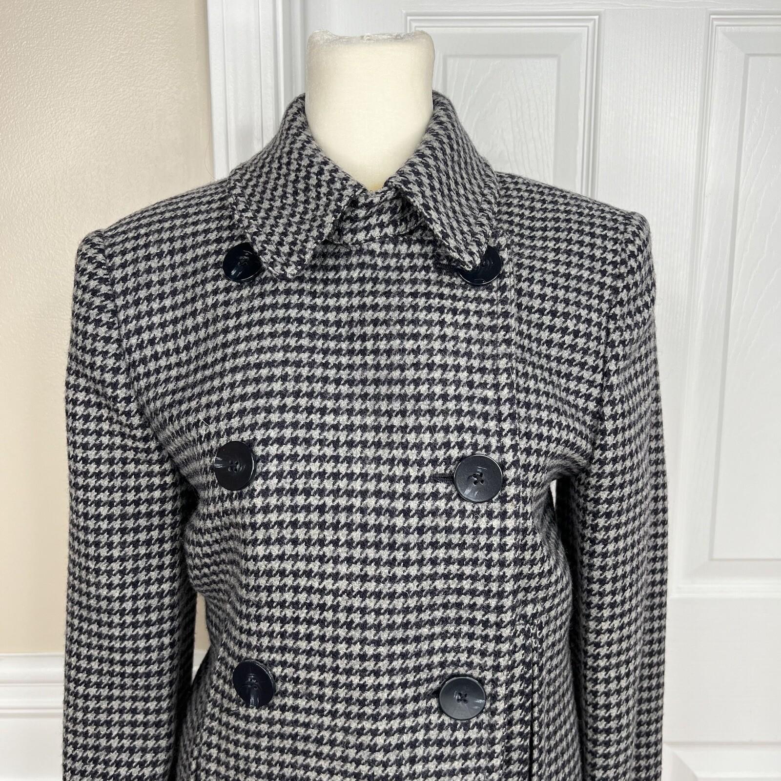 Lauren Ralph Lauren Pure Wool Pea Coat Double Breasted 6P Gray Black Houndstooth