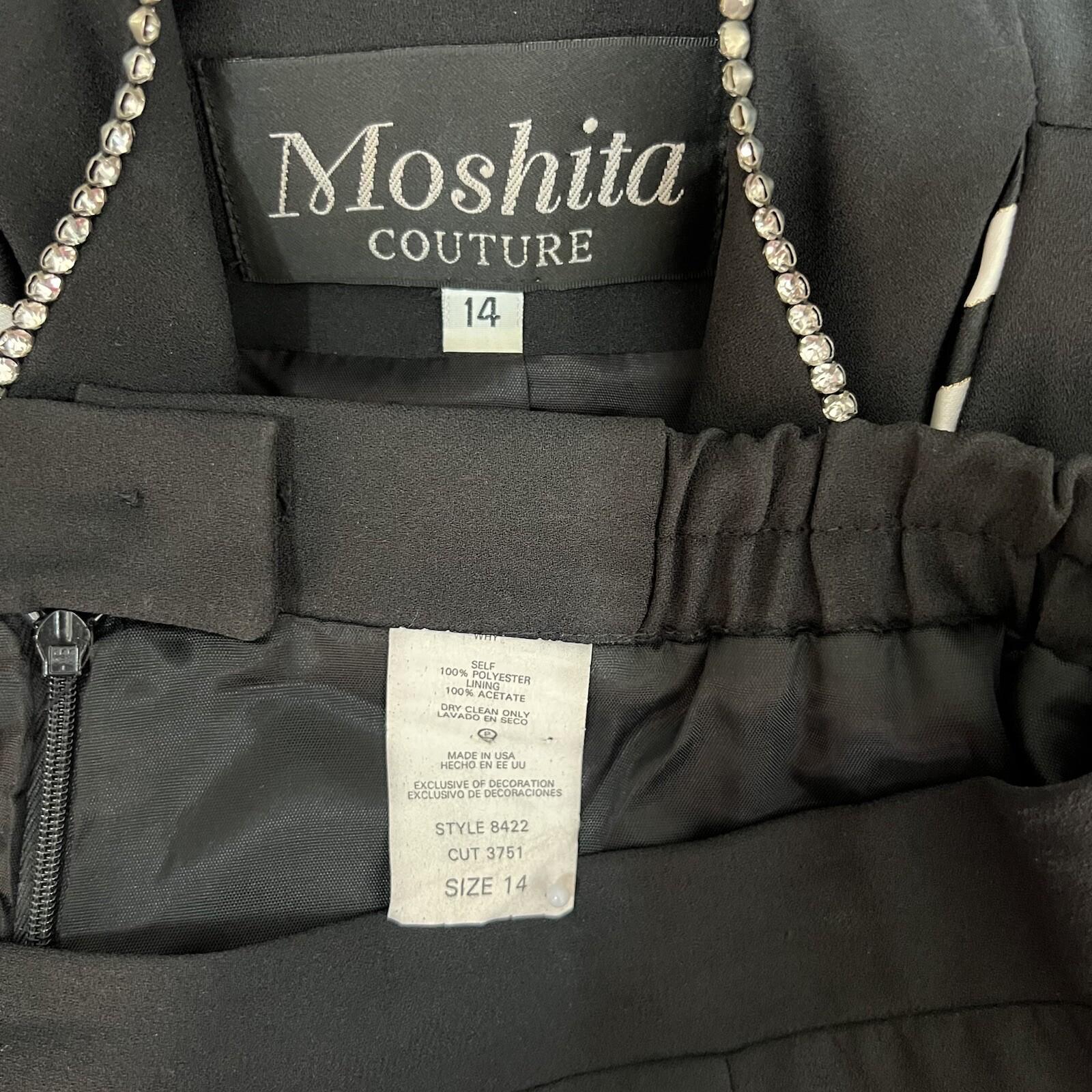 Moshita Couture Polyester Skirt Suit 14 Black White Beaded Lined Cocktail 2PC