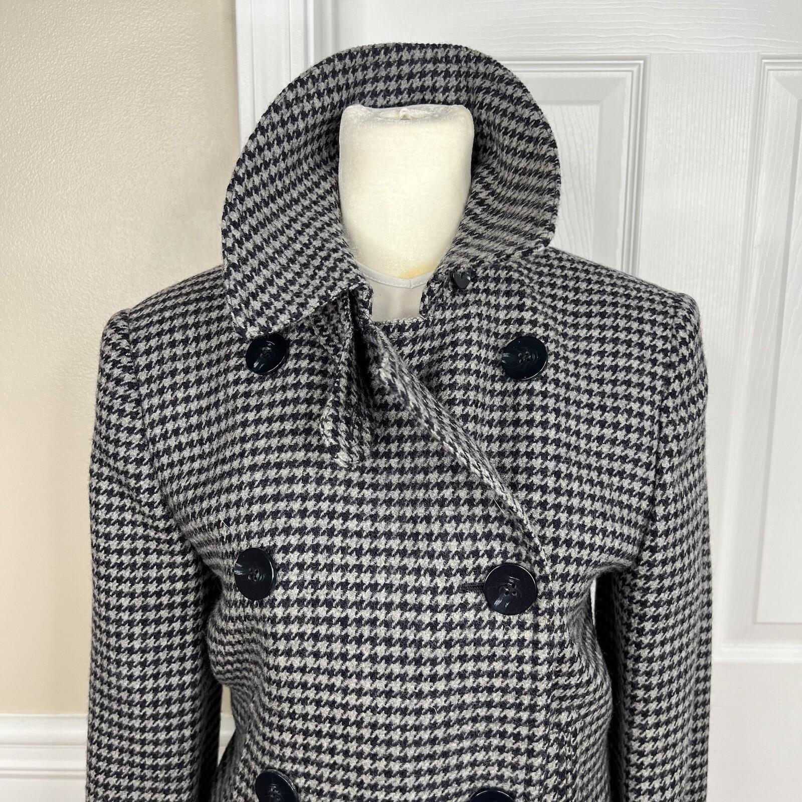 Lauren Ralph Lauren Pure Wool Pea Coat Double Breasted 6P Gray Black Houndstooth