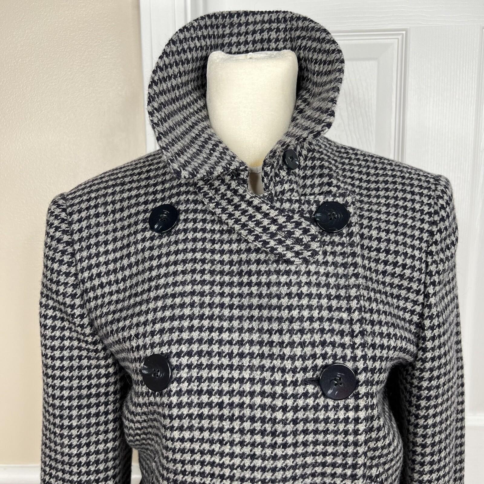 Lauren Ralph Lauren Pure Wool Pea Coat Double Breasted 6P Gray Black Houndstooth
