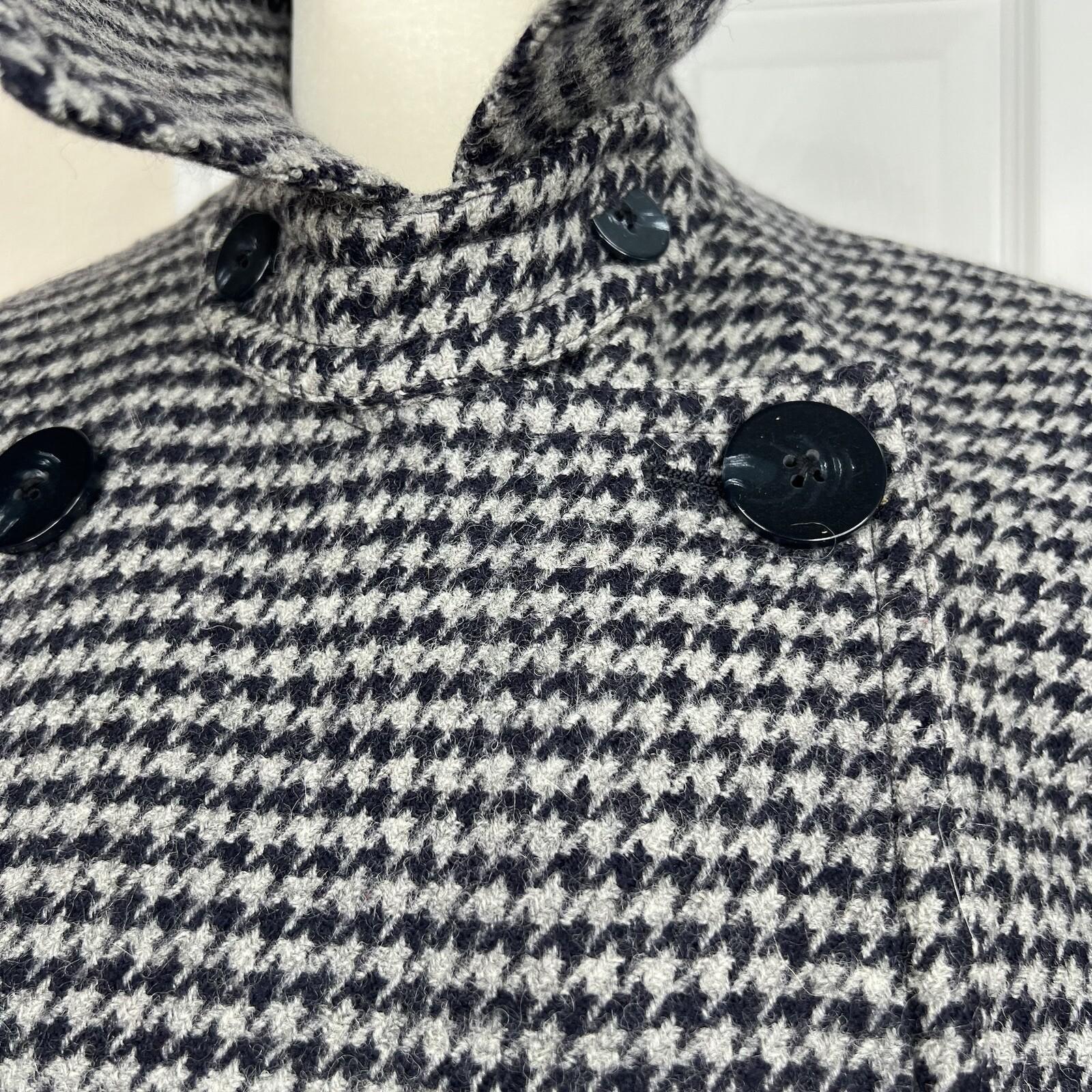 Lauren Ralph Lauren Pure Wool Pea Coat Double Breasted 6P Gray Black Houndstooth
