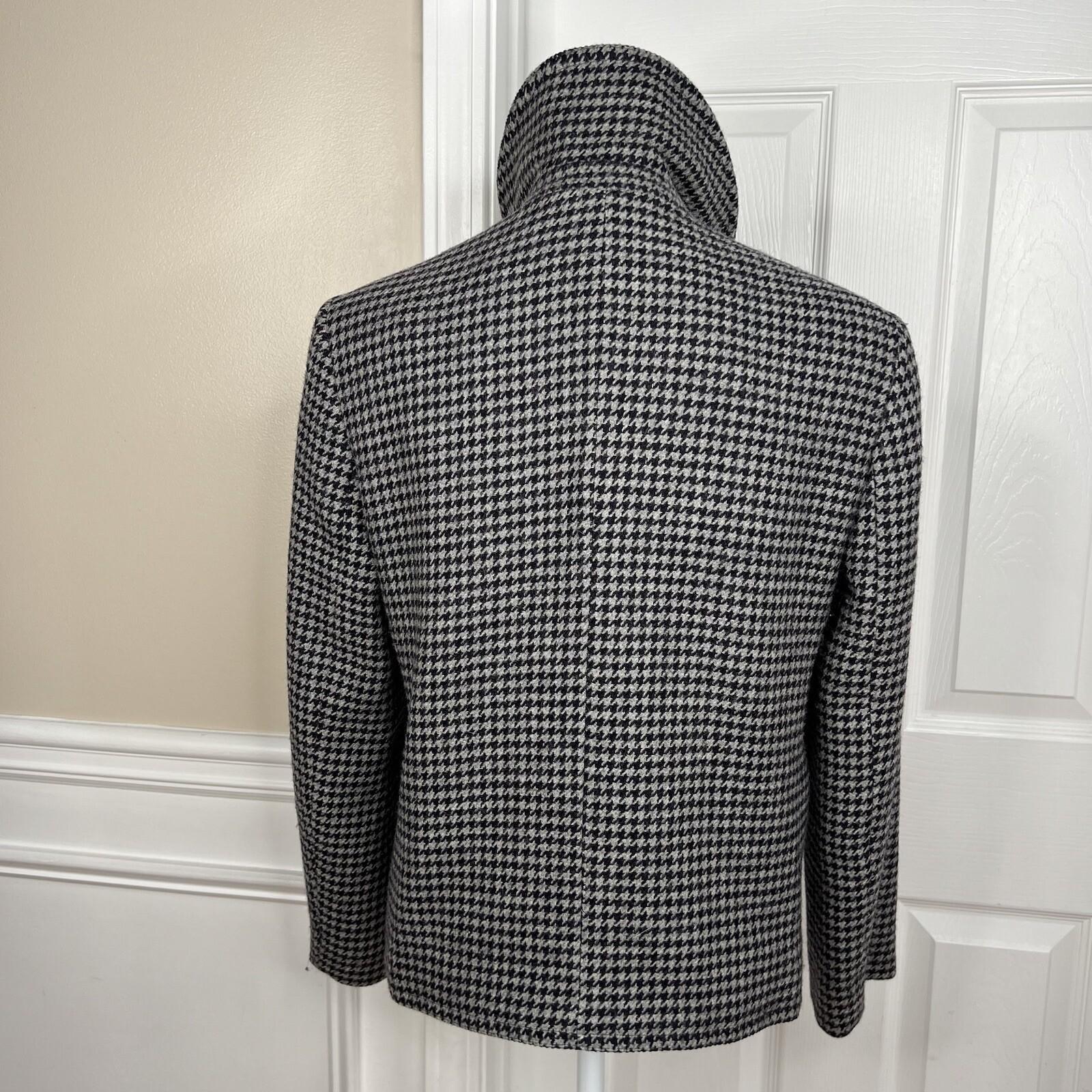 Lauren Ralph Lauren Pure Wool Pea Coat Double Breasted 6P Gray Black Houndstooth