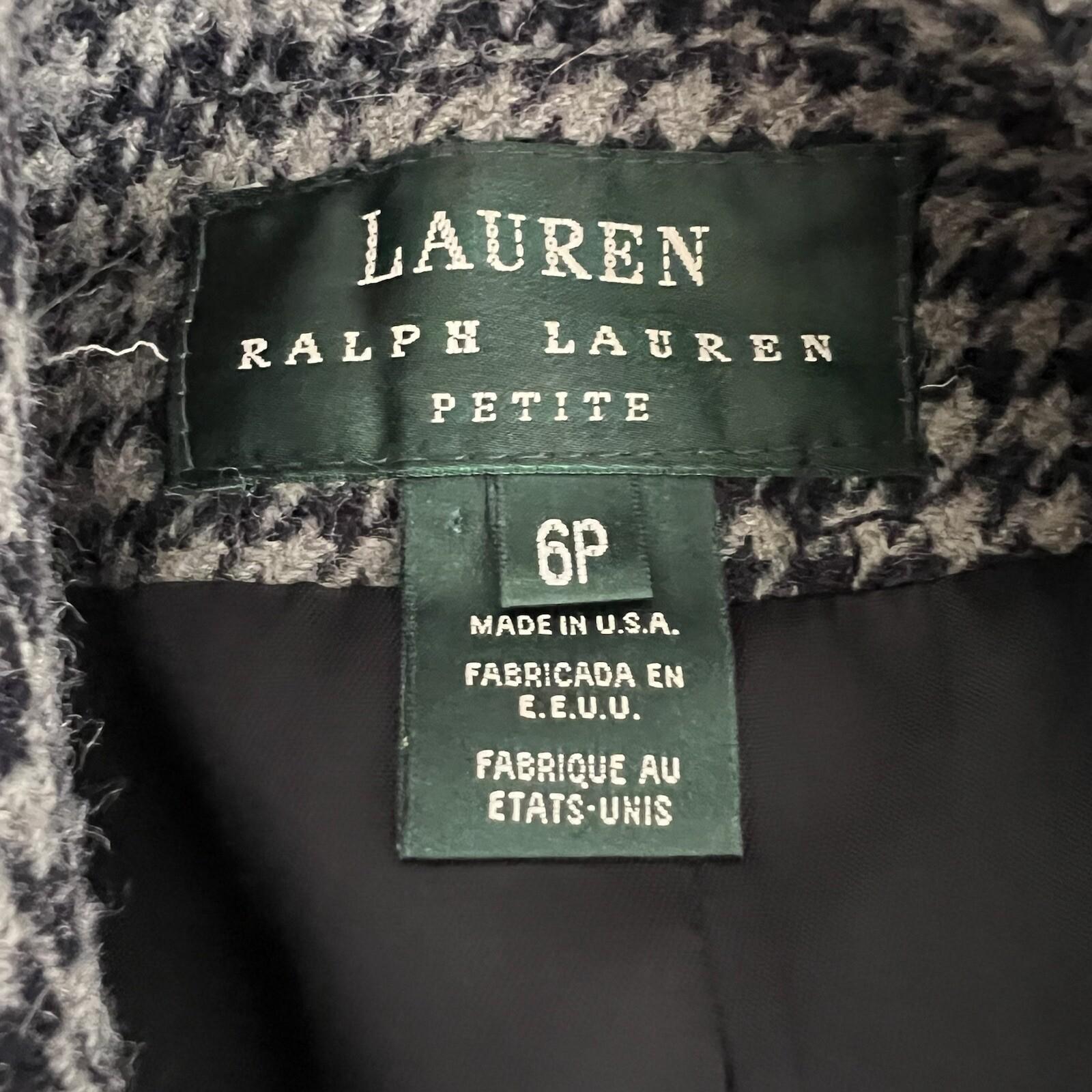 Lauren Ralph Lauren Pure Wool Pea Coat Double Breasted 6P Gray Black Houndstooth