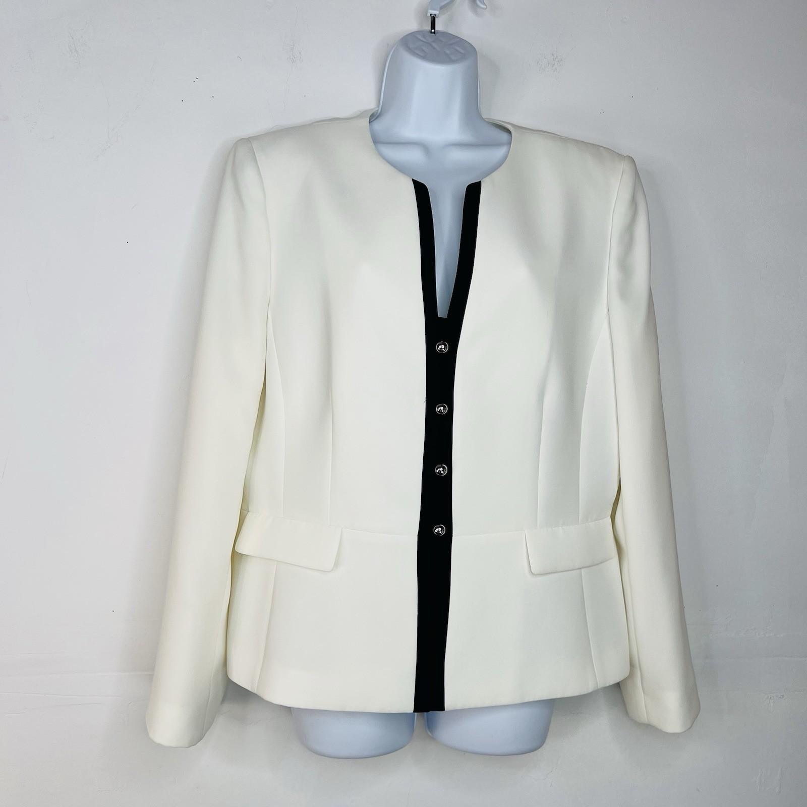 Tahari ASL & Kasper Pant Suit Size 16 Off White Black Collarless Professional