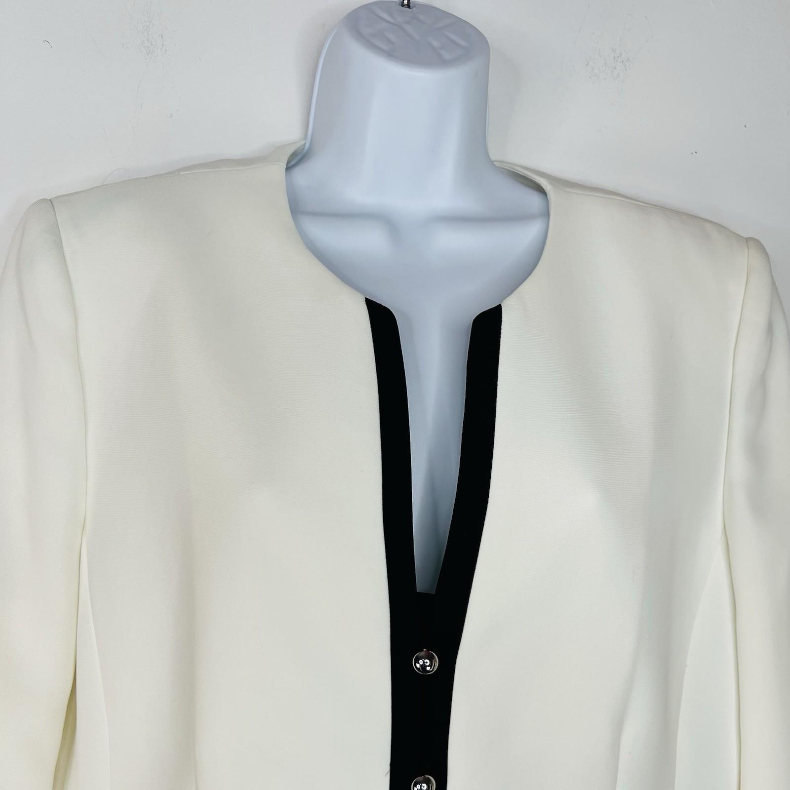 Tahari ASL & Kasper Pant Suit Size 16 Off White Black Collarless Professional