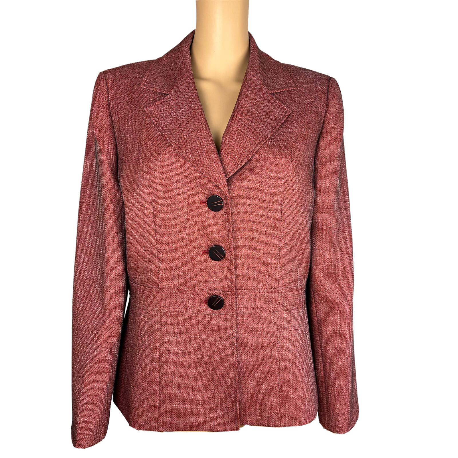 Le Suit Polyester Metallic Blazer Suit Size 12 Burgundy Notch Collar Lined New