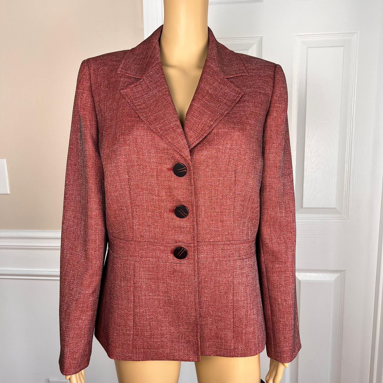 Le Suit Polyester Metallic Blazer Suit Size 12 Burgundy Notch Collar Lined New