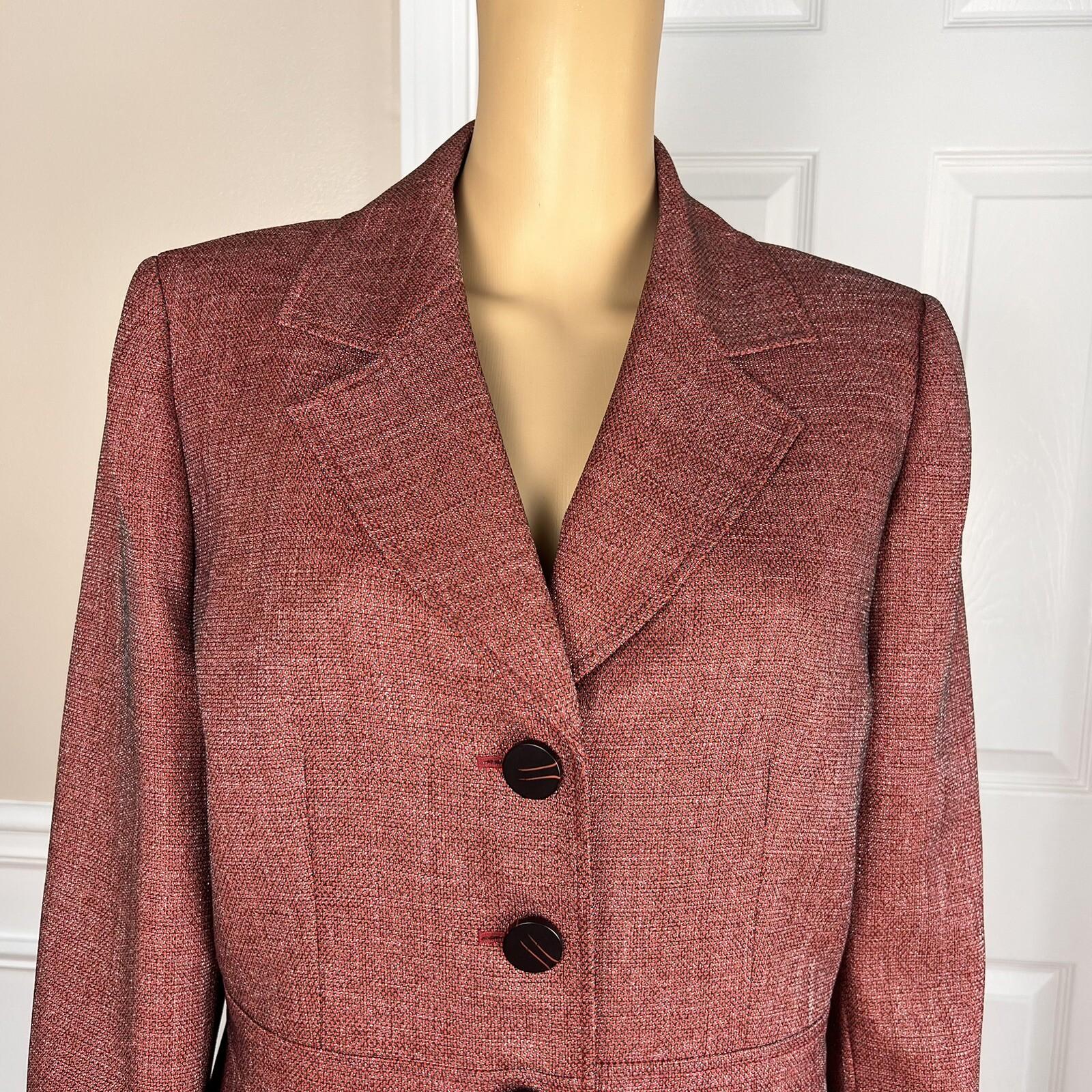 Le Suit Polyester Metallic Blazer Suit Size 12 Burgundy Notch Collar Lined New