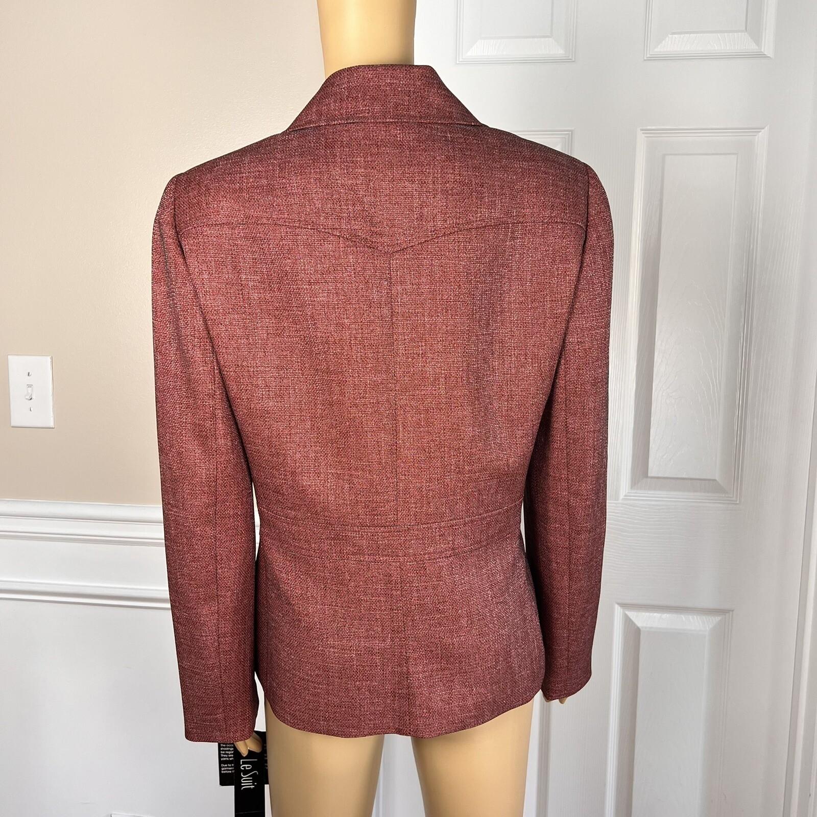 Le Suit Polyester Metallic Blazer Suit Size 12 Burgundy Notch Collar Lined New