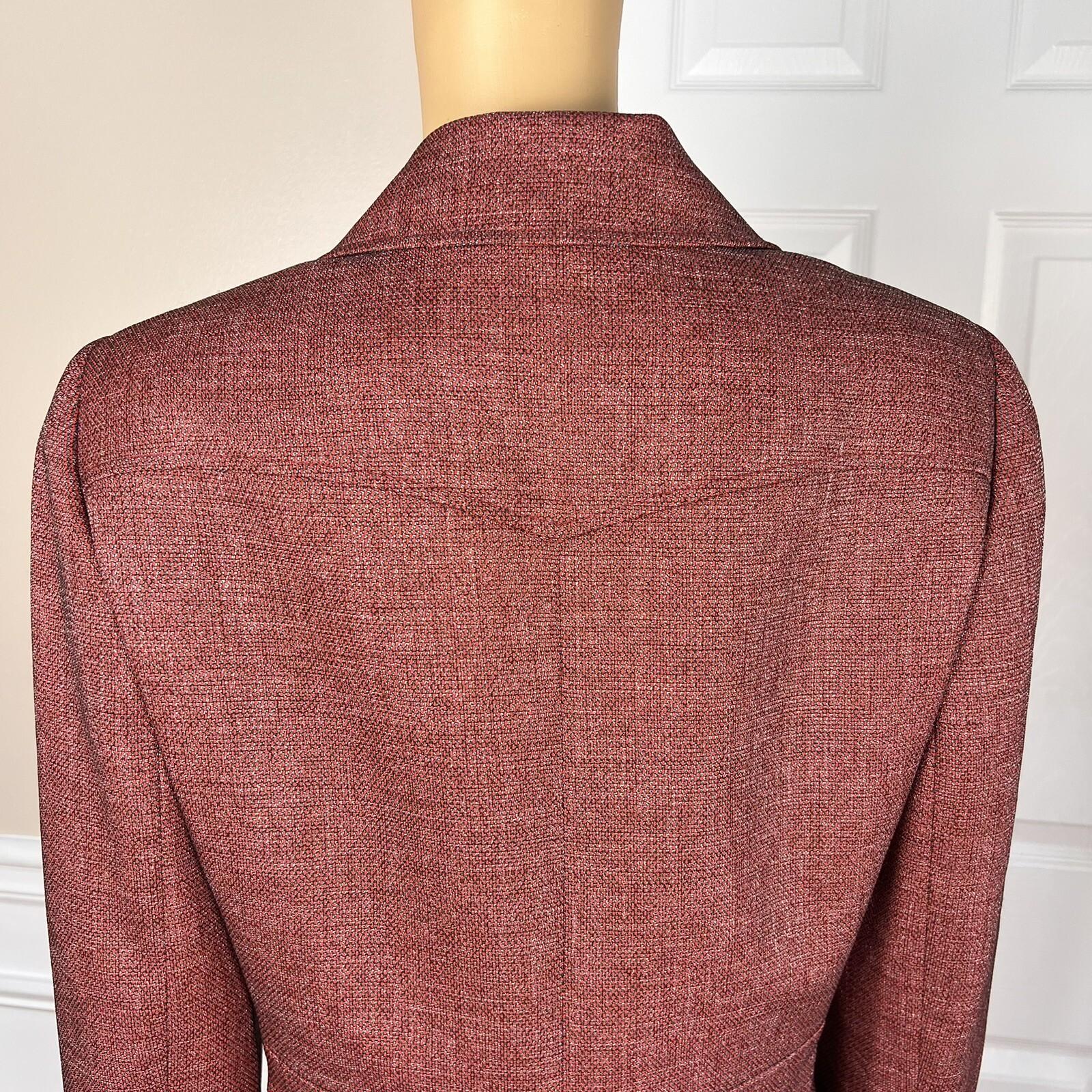 Le Suit Polyester Metallic Blazer Suit Size 12 Burgundy Notch Collar Lined New
