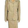 10-150.jpg Le Suit Polyester Rayon Skirt Suit Size 14 Mustard Striped Pockets Lined 2PC