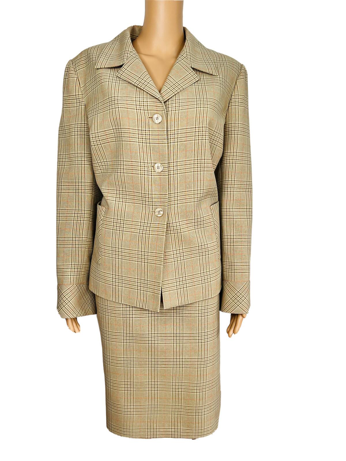 10-150.jpg Le Suit Polyester Rayon Skirt Suit Size 14 Mustard Striped Pockets Lined 2PC