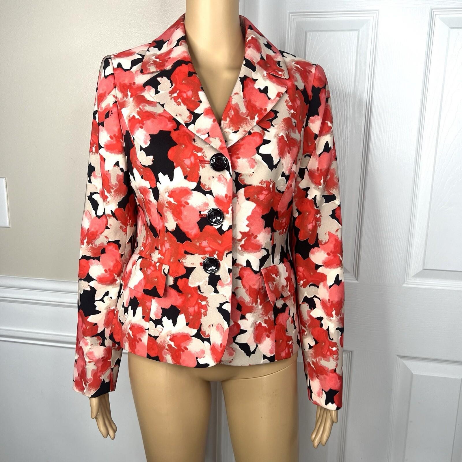 Le Suit Women Polyester Stretch Blazer Size 4 Floral Lined Notch Collar Cocktail