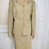 10-151.jpg Le Suit Polyester Rayon Skirt Suit Size 14 Mustard Striped Pockets Lined 2PC