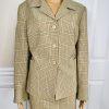 10-152.jpg Le Suit Polyester Rayon Skirt Suit Size 14 Mustard Striped Pockets Lined 2PC