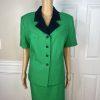 Kasper ASL Vtg Polyester Viscose Blend Skirt Suit Size 16 Green Short Sleeve 2PC