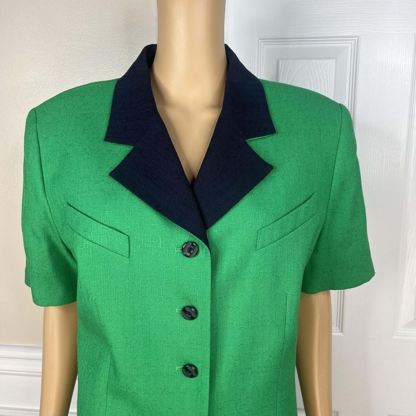 Kasper ASL Vtg Polyester Viscose Blend Skirt Suit Size 16 Green Short Sleeve 2PC