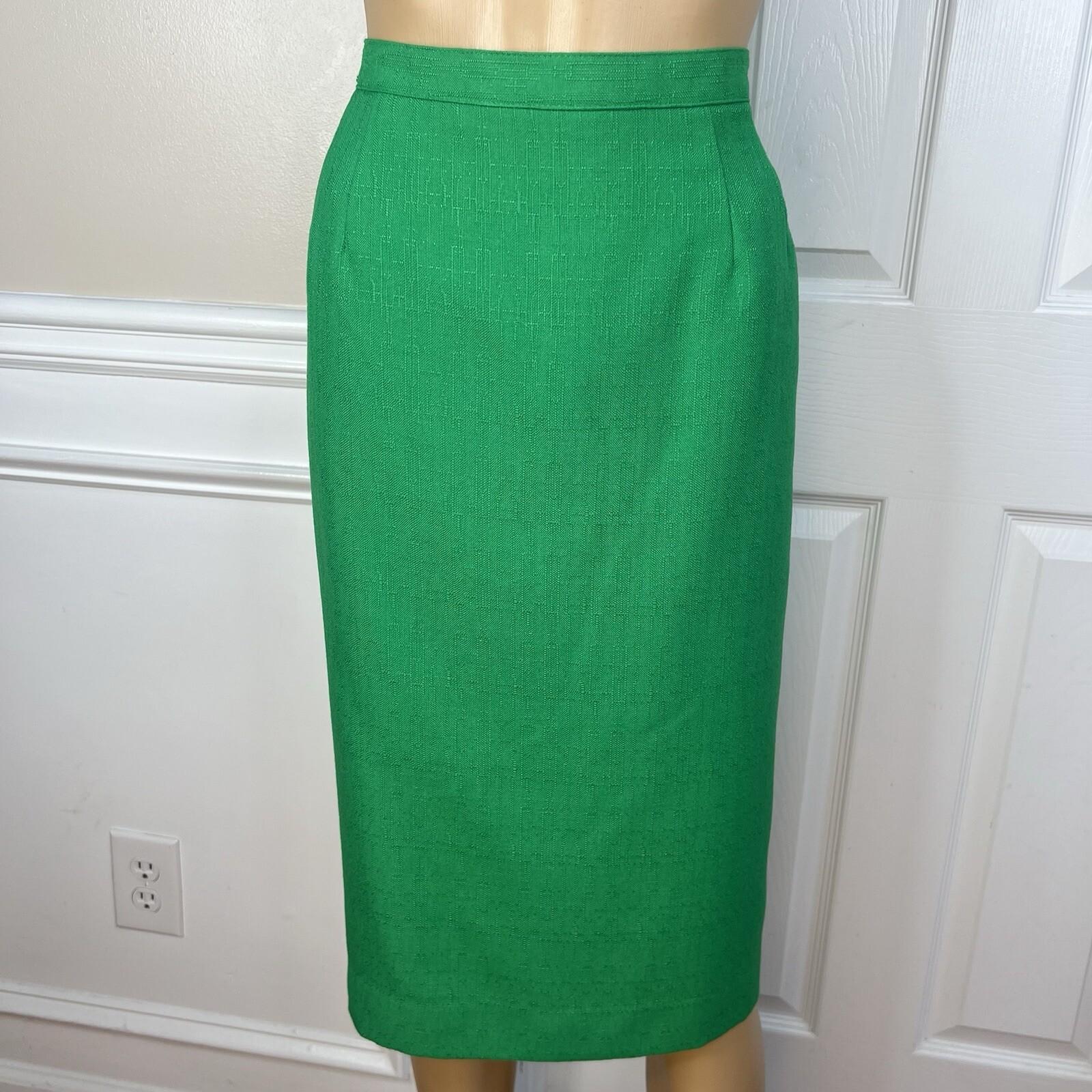 Kasper ASL Vtg Polyester Viscose Blend Skirt Suit Size 16 Green Short Sleeve 2PC