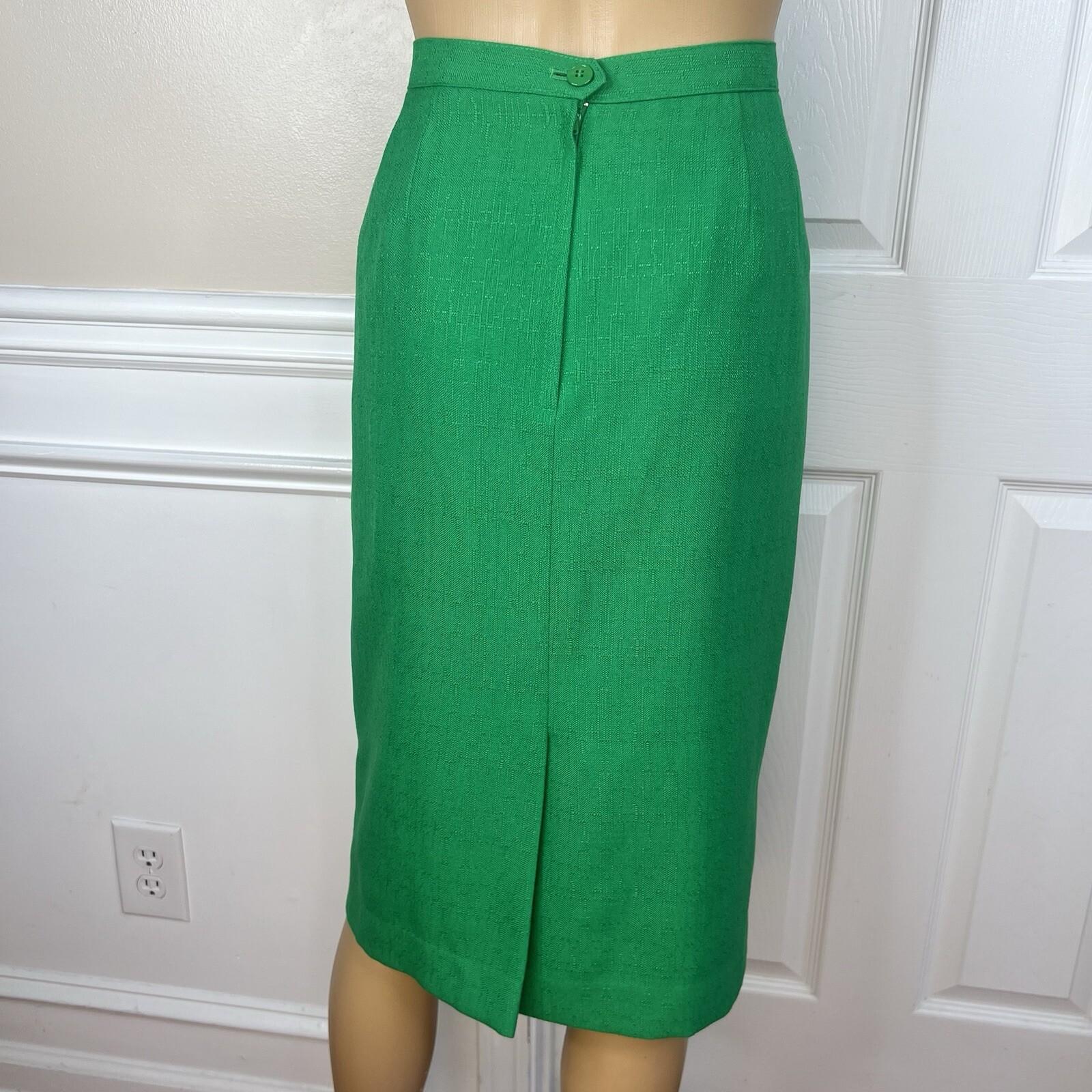 Kasper ASL Vtg Polyester Viscose Blend Skirt Suit Size 16 Green Short Sleeve 2PC