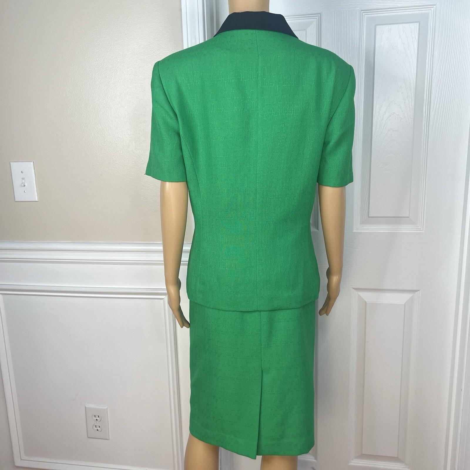 Kasper ASL Vtg Polyester Viscose Blend Skirt Suit Size 16 Green Short Sleeve 2PC