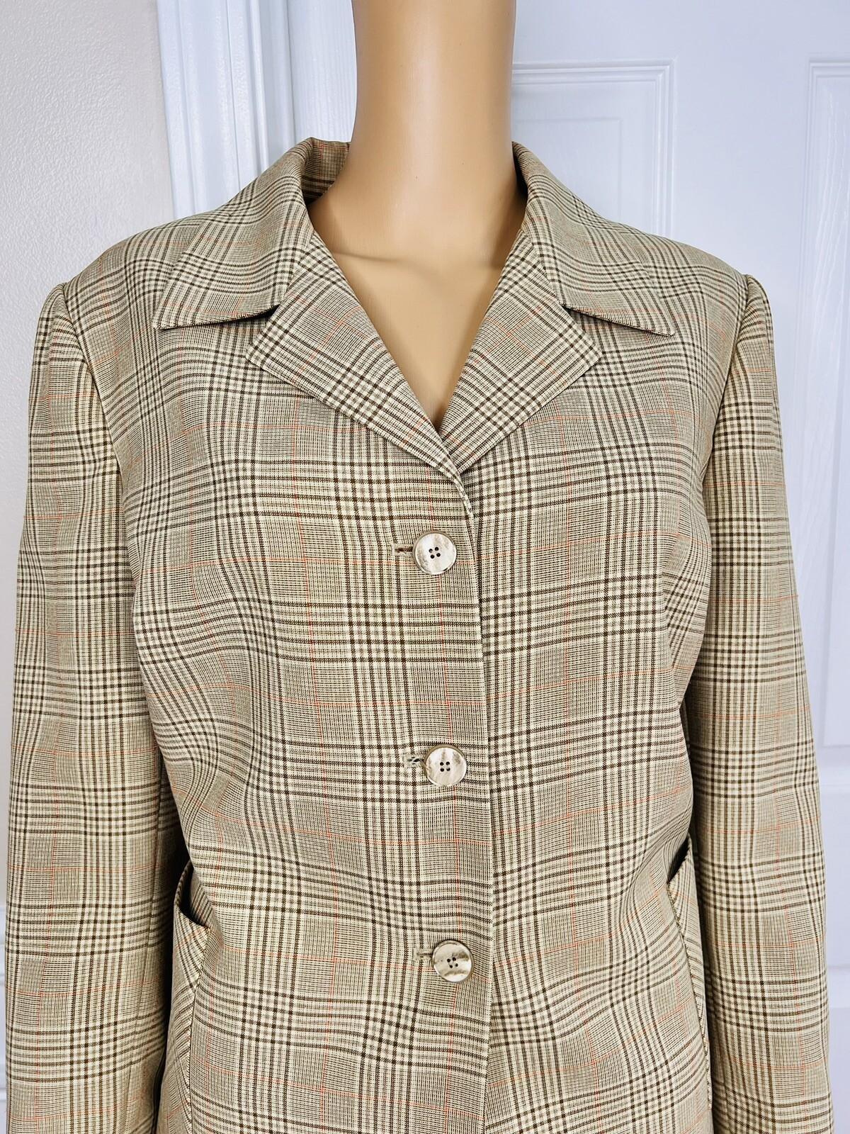 10-153.jpg Le Suit Polyester Rayon Skirt Suit Size 14 Mustard Striped Pockets Lined 2PC